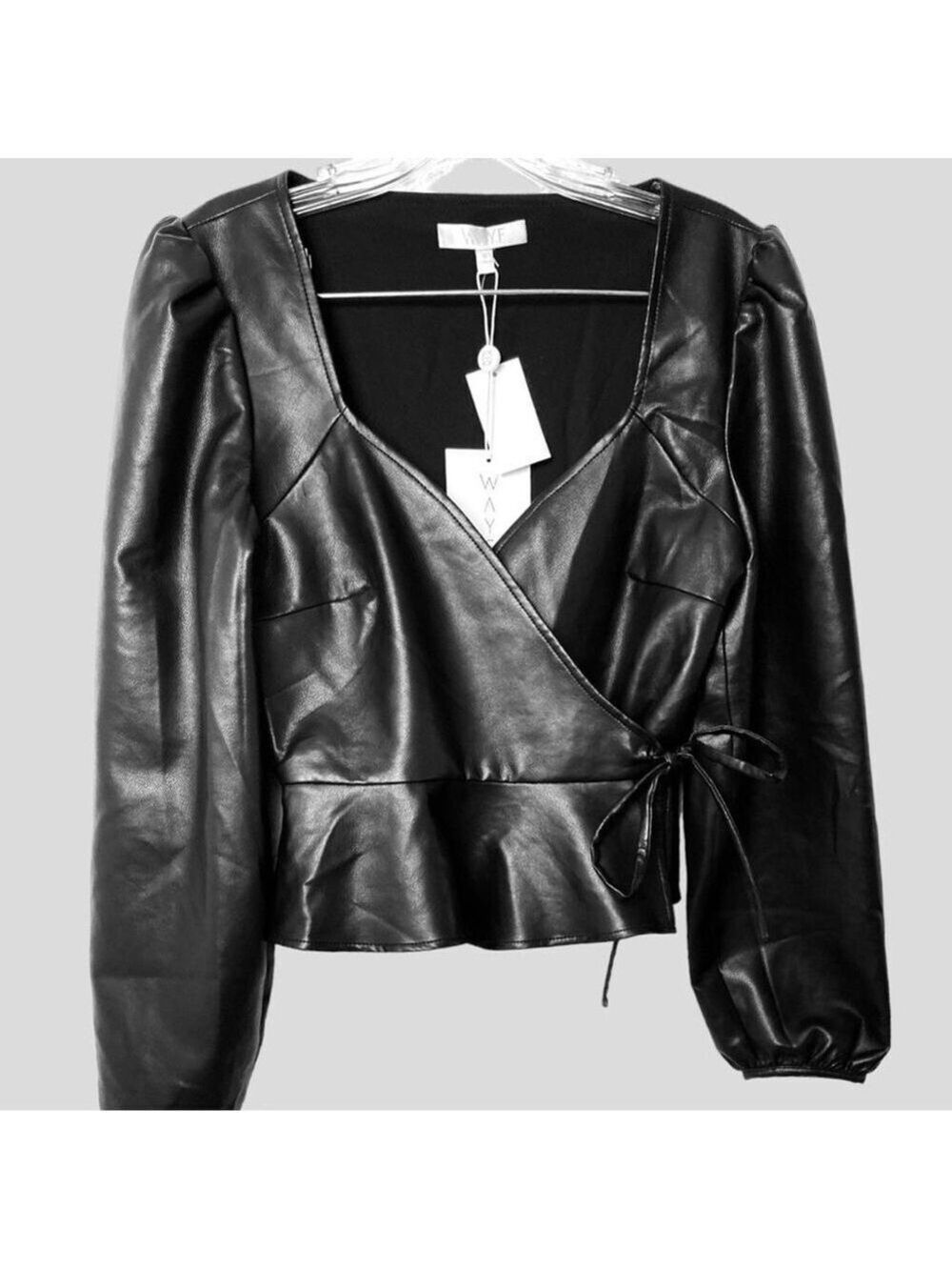 WAYF Women’s Y2K‎ Faux Leather Wrap Top Moto Wester Sz. Small Black Long Sleeve - Picture 3 of 9
